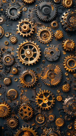 Detailed view of a clock featuring intricate gears, showing the inner workings of timekeeping technology.の素材