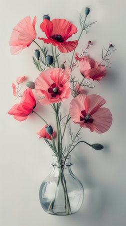 Two decorative vases sit on a table, each holding a bouquet of fresh flowers.の素材