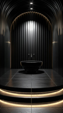 A black podium with a bright light shining from the top, illuminating the surroundings.の素材