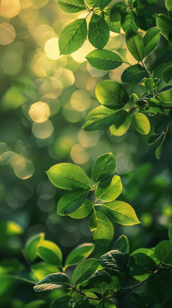 Detailed view of a lush green leafy plant, showing intricate veins and textures up close.の素材