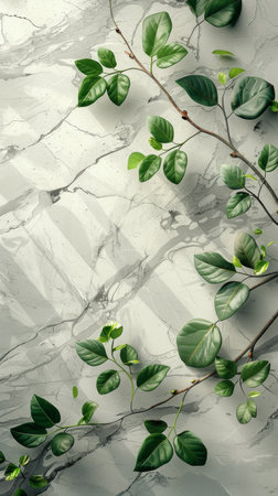 A painting featuring lush green leaves against a plain white background, showing a harmonious contrast of colors.の素材