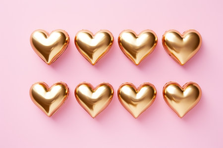 an image of four golden hearts on a pink background.の素材