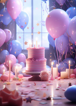 birthday card screenshot thumbnail with birthday candles and balloons..の素材