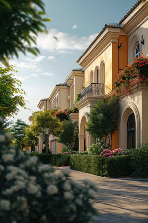 a free house with bushes in the front of it.の素材