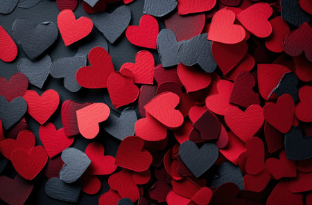 Valentine's Day background made from cut out paper hearts.の素材