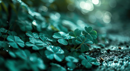 green background with some clover leaves.の素材
