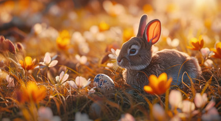 easter easter rabbits and animals in the spring meadow.の素材