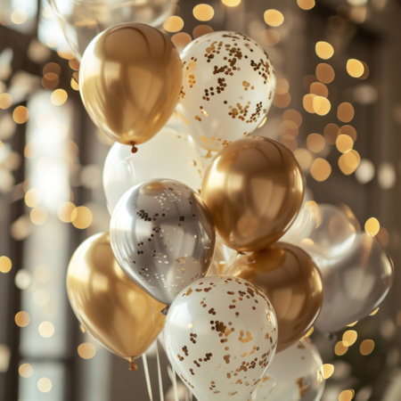 celebrations inc silver white and gold gold foil balloons.の素材