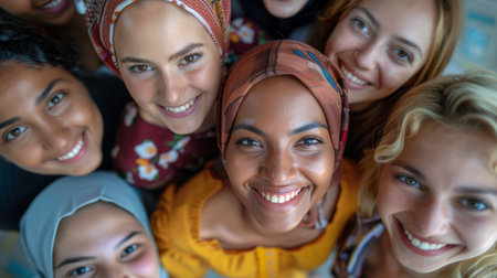A group of young women standing next to each other outdoors.の素材