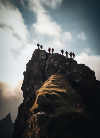 the men are going to a mountain.の素材