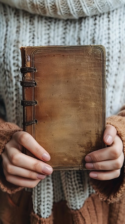 A person holding a book with their hands, fingers gripping the cover and pages open.の素材