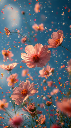 A detailed view of vibrant pink flowers blooming on a tree branch.の素材