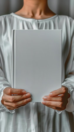 A person holds an old book in their hands, flipping through pages while standing.の素材