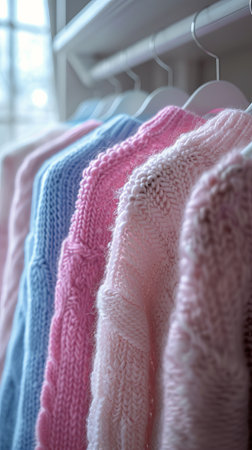 Various garments neatly hung on a metal clothing rack in a store.の素材