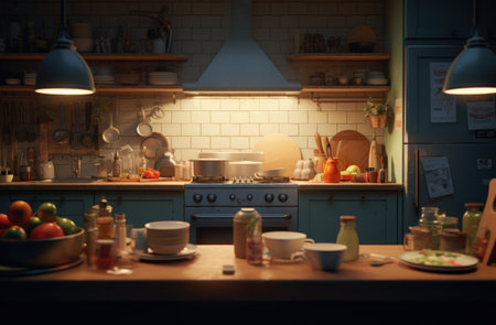 a kitchen where you cook with the lights turned off.の素材