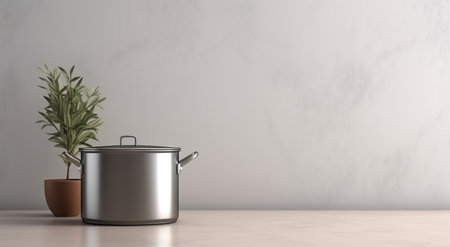 a pot in a kitchen on a countertop.の素材