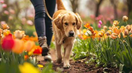 Celebrate the bond between humans and pets during the spring season with.の素材