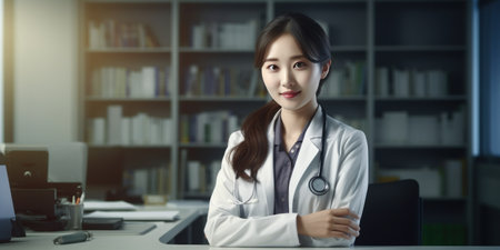 the portrait of a doctor's student teaching in a classroom.の素材