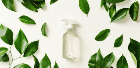 water and oil repellant spray surrounded by green leaves.の素材