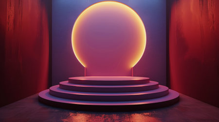 A stage illuminated by a round light fixture on top, ready for performances or events.の素材
