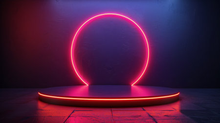 A large circular object is positioned on top of a cement floor, creating a prominent focal point in the minimalist industrial setting.の素材