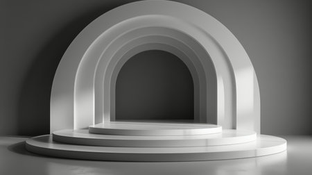 A white circular object is positioned within a room, creating a focal point in the space.の素材
