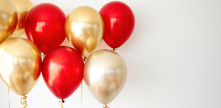 ared and gold balloons in a background.の素材