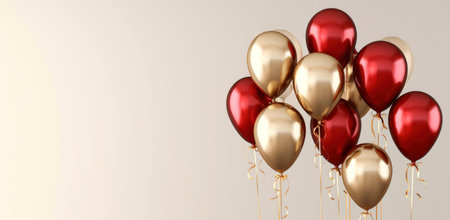 ared and gold balloons in a background.の素材
