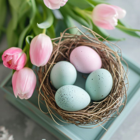 top view copy space easter background.の素材