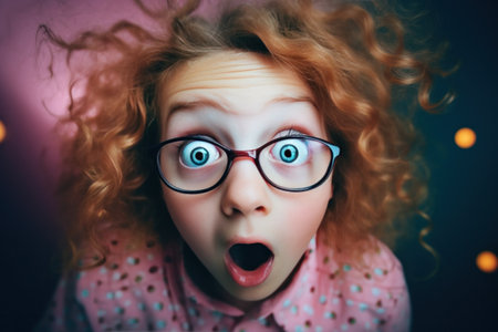 a little girl is surprised with her eyes.の素材