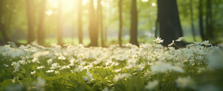 delicate white flowers in the forest.の素材