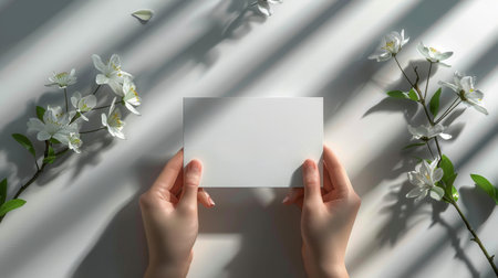 A person is seen holding a piece of paper in their hands.の素材
