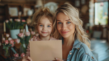 A woman and a child sitting close to each other, engrossed in reading a book together.の素材
