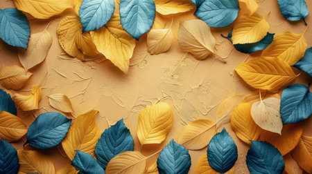 A cluster of yellow leaves scattered atop a solid yellow surface, creating a vibrant and cohesive visual.の素材
