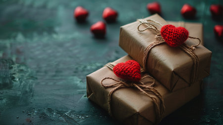 Brown paper-wrapped presents neatly secured with twine in a simple yet elegant display.の素材