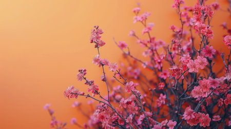 A cluster of vibrant flowers displayed on a wall, adding a burst of color to the space. The flowers are neatly arranged and secured to the wall, creating a visually appealing focal point.の素材