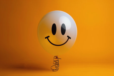 A white balloon featuring a cheerful smiley face drawn on its surface. The smiley face is simple yet expressive, adding a touch of playfulness to the otherwise plain balloon.の素材
