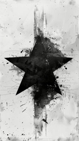 A striking black and white depiction of a star brightly shining in the night sky, surrounded by darkness and standing out with its luminous presence.の素材
