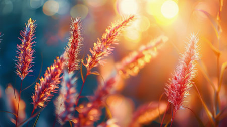 A detailed view of a plant with the sun shining in the background, highlighting its intricate textures and patterns. The plant stands out against the bright sun, creating a striking contrast.の素材