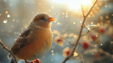 A vibrant bird with colorful plumage sits on top of a window sill, observing its surroundings. The birds feathers stand out against the window frame as it relaxes in its temporary perch.の素材