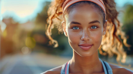 A woman with dreadlocks is smiling directly at the camera. Her face expresses happiness and confidence as she looks into the lens.の素材