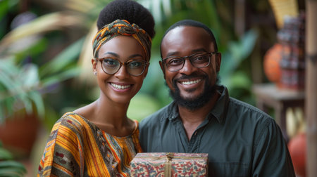 A man and a woman standing together, striking a pose for a photograph. They are smiling and looking at the camera in a casual and relaxed manner.の素材