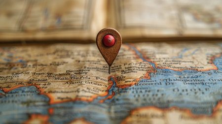 A small, red marker is placed on a map, indicating a specific location or point of interest. The map appears to be detailed, with various landmarks and roads visible.の素材