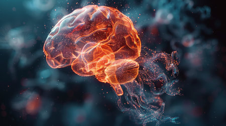 The computer-generated image displays a detailed and accurate representation of a human brain. Each intricate detail, from the folds and creases to the different regions, is depicted with precision. The image showcases the complexity and functionality of the human brain in a digital format.の素材