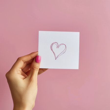A person is holding a card with a heart drawn on it.の素材