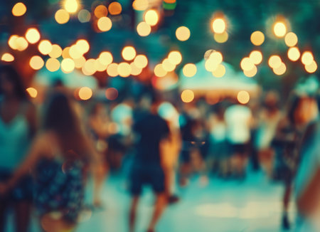 Group of people walking down a street, creating a blurred effect due to movement.の素材