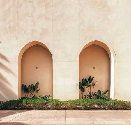 A pair of wooden doors positioned side by side in a simple and straightforward composition.の素材