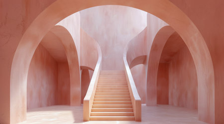 Stairs ascending to another level indoors, providing access to the second floor of a building.の素材