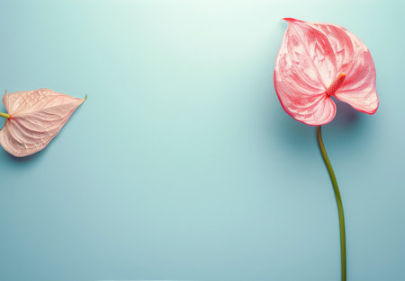 A vibrant red flower stands out against a solid blue background.の素材