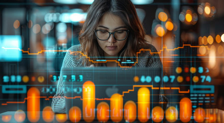 A man sitting at a table, focused on his laptop computer screen while working or browsing the internet.の素材